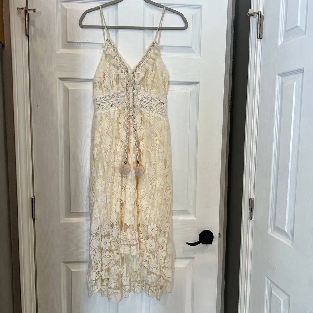 Cupshe High Low Dress Cotton Blend Lace Bohemian Ivory Cottagecore Romantic M